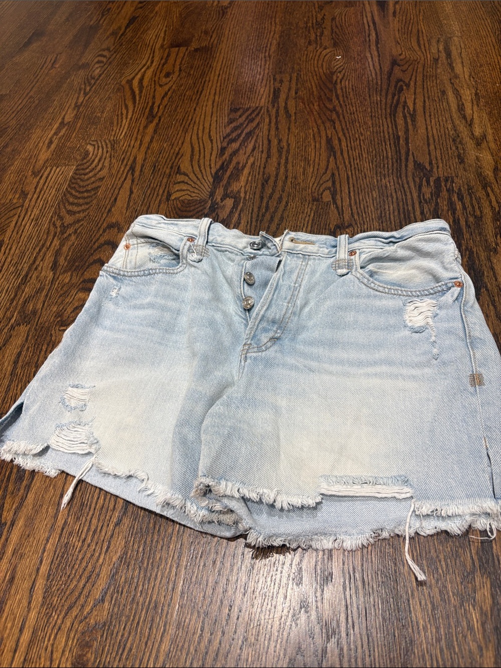 Free People Light Wash Distressed Denim Cutoff Shorts